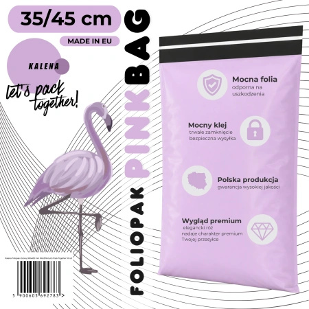 KALENA ® PinkBag Foliopak RÓŻOWY kurierski różowa torba kurierska 350X450+50 mm op. 50 szt. PRODUKCJA 100% POLSKA