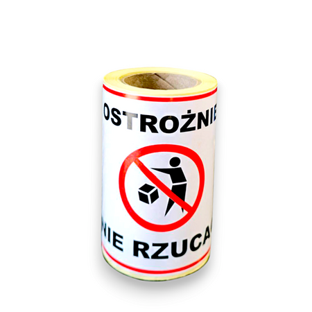 Etykieta ostrzegawcza 100x100 mm z nadrukiem "Ostrożnie, nie rzucać" fi40 NDA086 1 rolka